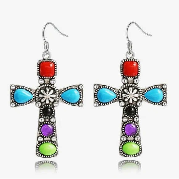 Colorful Cross Earrings - Picture 2 of 2